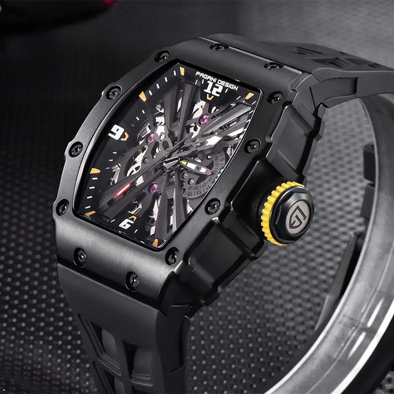 Pagani Design Black Skeleton Dial Black Strap Men's Watch-  PD-1738